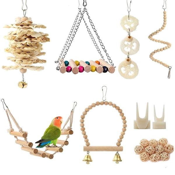 Outros suprimentos para pássaros Conjunto de brinquedos de 18 peças Balanço de papagaio Brinquedo de mastigar Rede suspensa Perch Ponte de escada para Conure Finch Mynah Lovebird 230701