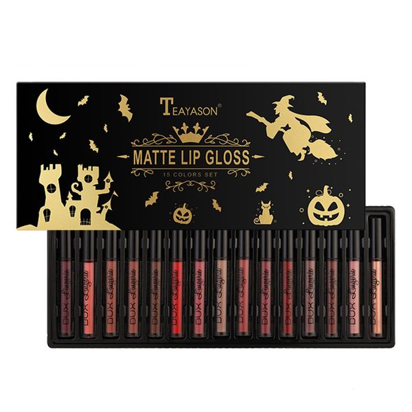 Lippenstift, 15 Stück/Packung, mattflüssiger Lippenstift, langlebig, wasserdicht, Samt-Lipgloss-Set, antihaftbeschichtet, für Lippen-Make-up, Damen-Make-up, Lipgloss 230703