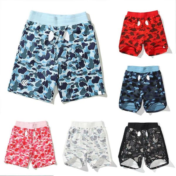 Shorts Masculinos Calças de Praia com Estampa de Tubarão Masculinas Roupas de Banho Femininas Casais Casual Curto Calça de Moletom Solta Camuflagem Padrão Estampado Solto Streetwear