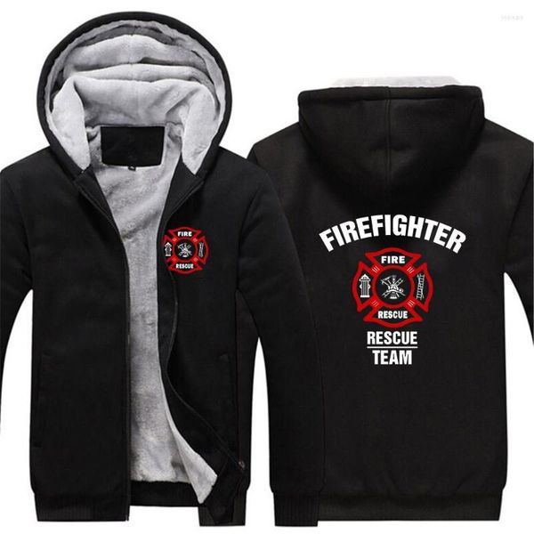 Felpe con cappuccio da uomo Firefighter Rescue Team Stampa Moda 2023 Inverno Addensare Tuta in cotone caldo Cappotto con cappuccio a maniche lunghe confortevole