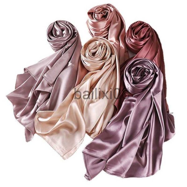 Шарфы женщина хиджабс мусульманский отдых шарф шарф твердый цвет имитация тюрбана шелк атлас -шарф женский шарка капюшон