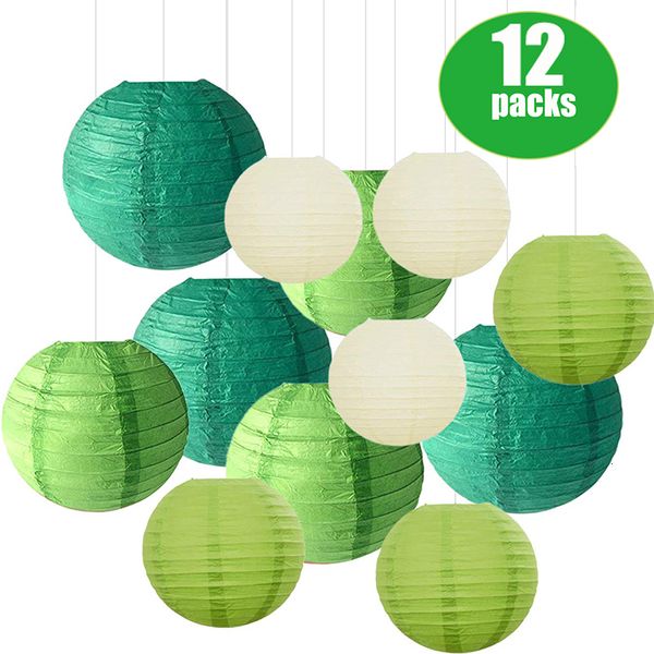 Outros suprimentos para festas de eventos Conjunto de 12 peças Lanternas de papel com tamanhos variados Redondo Mistura de cores Verde bege Lampião chinês Decoração para casamento pendurado 230701