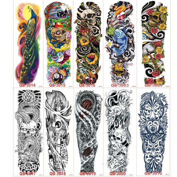 Temporäre Tattoos 80 teile/los Große Große Temporäre Tattoos Aufkleber Voller Arm Coole Fake Tattoo Ärmel Designs Schwarz Feuer Tod Schädel Rose Großhandel 230701