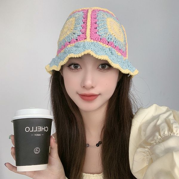 2023 sommer Blume Häkeln Hut Lustige Neuheit Mützen Stricken Kappe Eimer Hut Frauen Koreanischen Stil Panama Y2k Zubehör
