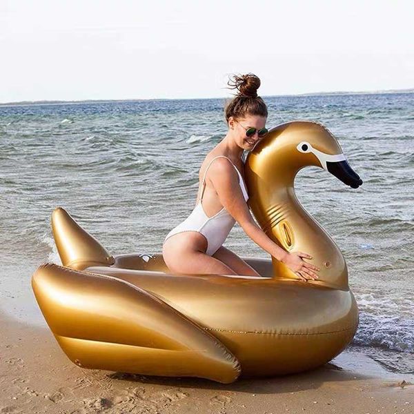 Colete salva-vidas boia gigante 190 cm mesa cisne dourado piscina flutuante anel de natação mesa colchão cama flutuante festa de verão brinquedos de piscina hkd230703