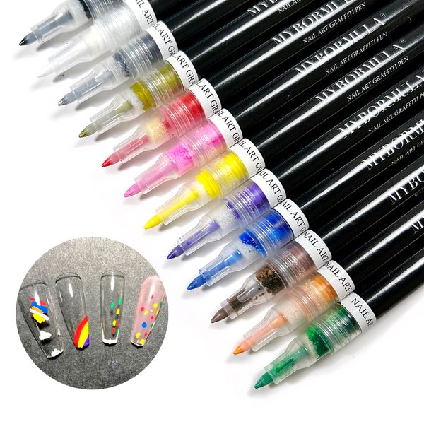 Gel para Unhas MYBORMULA 12 Cores Esmalte 3D Dotting Desenho Caneta Caneta Arte para Unhas DIY Graffiti Design Dot Painting Verniz Manicure Adorn Tool 230703