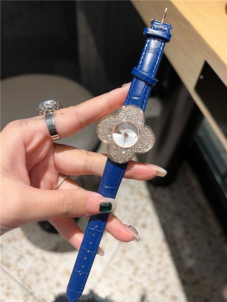 Moda relógio de pulso feminino cristal flor estilo luxo pulseira de couro relógio de quartzo montre de luxo presentes f1 5614