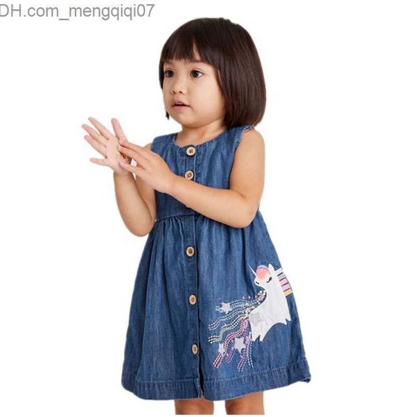 Vestiti da ragazza Bambini Estate Neonate Abbigliamento Marca Vestiods Toddler Cotton Dot Giraffe Denim Color Dress for Kids 2 3 4 5 6 7 Years 220712 Z230704