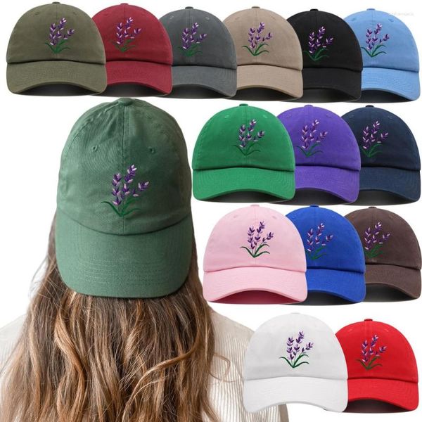 Cappellini da baseball Cappellino da mamma ricamato lavanda Cappello da baseball fiore blu viola Donna Camionista pianta estiva Cotone regolabile