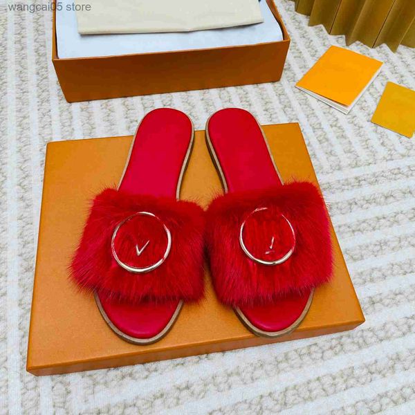 23SS New Mink Hair Slippers Top Quality Murs Sexy Fashion Fuzz Flat Mule Luxury Brand Designer Minker Warty Женский тапочка с размером коробки 35-40 T230703