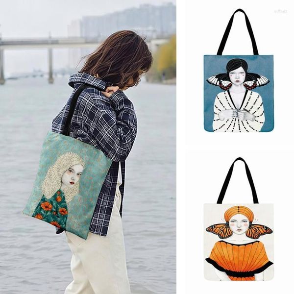 Sacos de noite senhoras ombro moda borboleta menina pintura a óleo impressão sacola para mulheres bolsas casuais compras ao ar livre praia