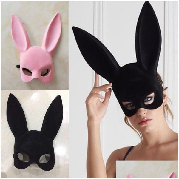 Máscaras de festa Orelhas compridas Máscara de coelho Traje de coelho Cosplay Máscara de Halloween Rosa/preto Drop Delivery Home Garden Suprimentos festivos Dh2Df