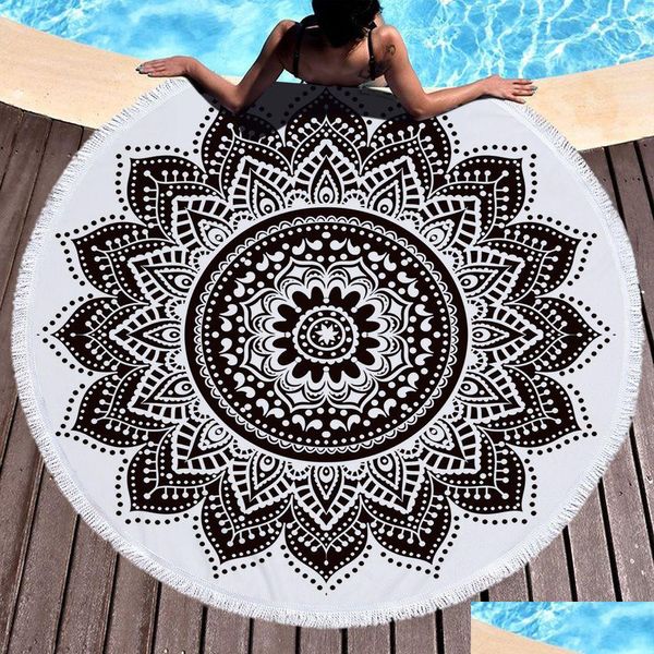 Asciugamano Bohemian Mandala Tapestry Beach Throw Grande tondo Coperta da picnic Tappetino Decorazione piscina Yoga Drop Delivery Home Garden Textiles Dhvyz