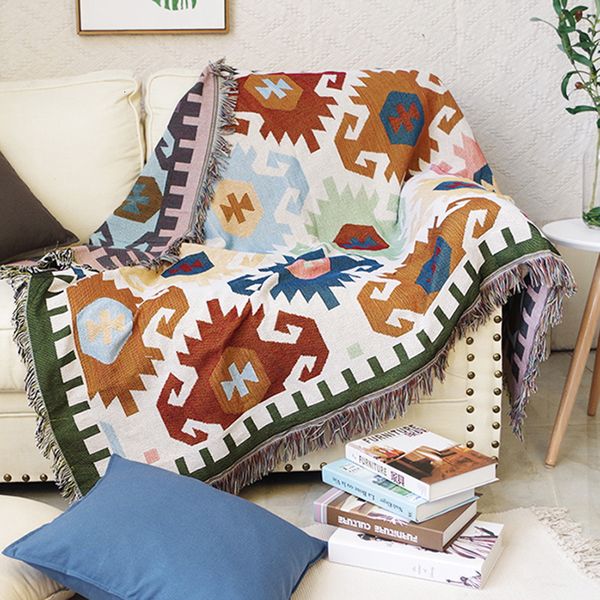 Fodere per sedie Bohemian Sofa Cover per asciugamani Coperta Decorazione per la casa Dust Nappa Linea intrecciata Cotone Geometric Tapestry National 230701