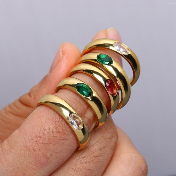 Cluster Rings AENSOA Trendy Aço Inoxidável Criativo Colorido Zircão Para Mulheres Tamanho Geométrico 7 8 9 Anel de Dedo Moda Festa Jóias