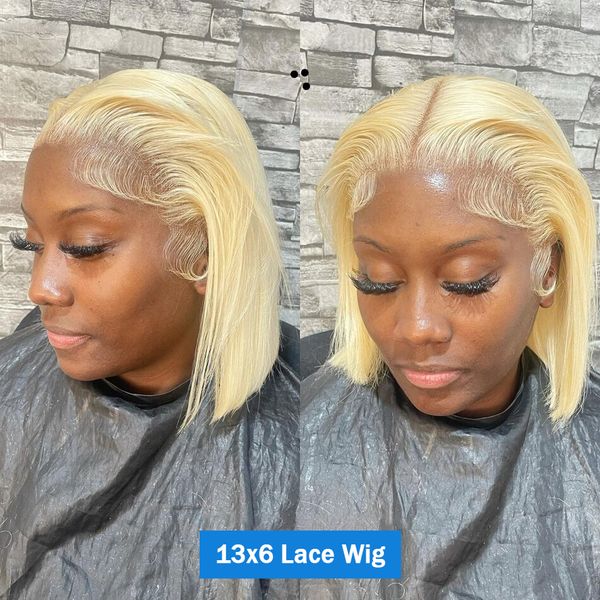 150% 613 Honey Blonde Straight 13x6 Lace Front Human Hair Wigs Remy Colored Short Bob Closure Wig For Black Women