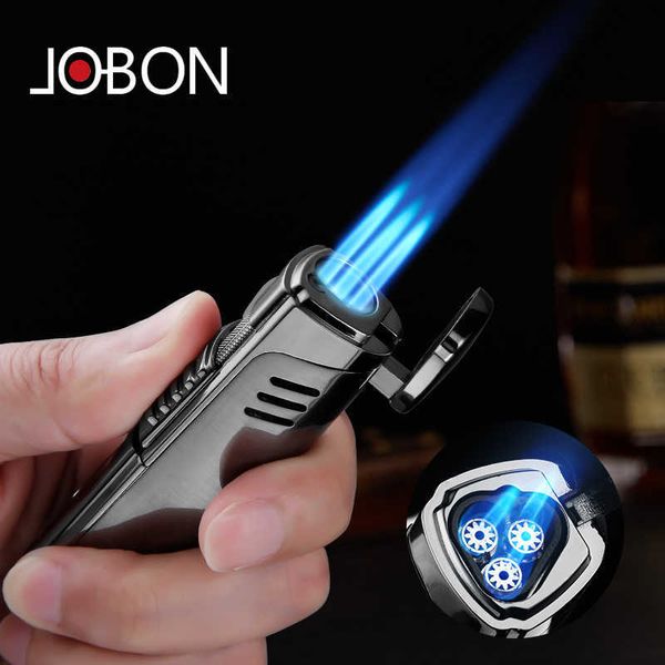 Jobon Luxury Portable Metal Triple Torch Jet Wind -Rays Flame Lister Gadgets for Men Gift без газа 12K0 без газа