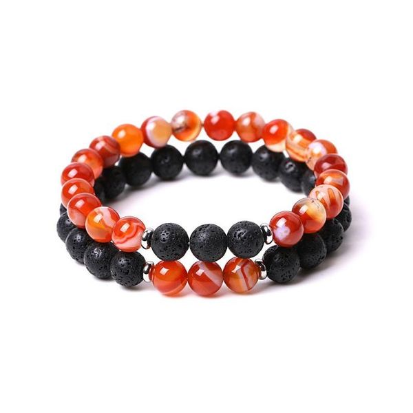 Frisado 8 mm listra vermelha ágata pedra vertente pulseira lava contas redondas pulseiras cura energia ioga para homens mulheres jóias presentes drop del dhmhk