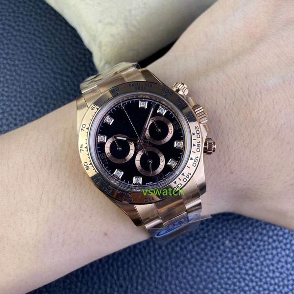Чистый 116515 SA4130 Автоматический хронограф All Rose Gold Watch 904L Стальная черная керамическая ободка Super Edition Watch Emamel Black Face Dial