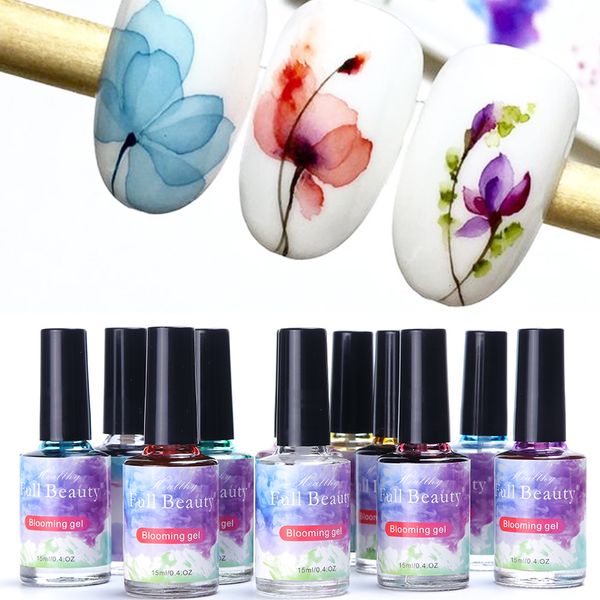 Unhas Postiças 12 Garrafas Tinta Aquarela Esmalte Flores Desabrochando Gradiente Mármore Pintura Salon Efeito Fumaça Nail Art Gel Vernizes NT895 230701