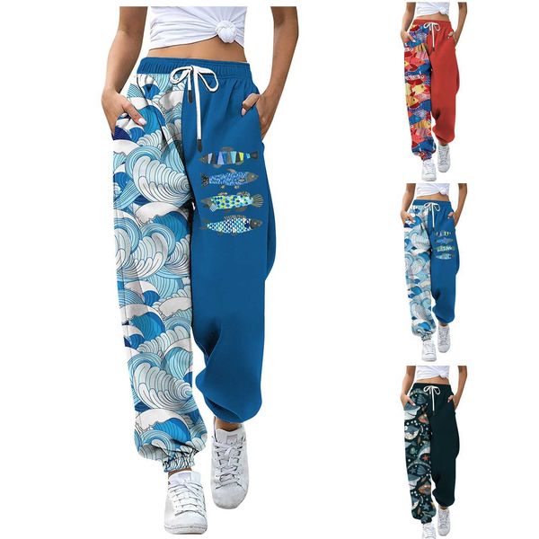 Capris Moda donna Cartoon Pattern Stampa Patch Lavoro Autunno Elastico in vita Pantaloni Harajuku Casual Abbigliamento da strada Pantaloni sportivi # f3 HDK230703