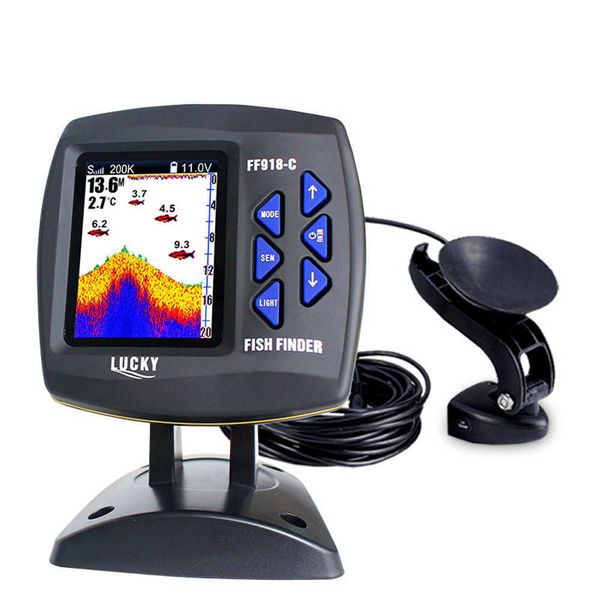 Fish Finder LUCKY Fish Finder cablato Schermo a colori Doppia frequenza 328ft / 100m Profondità dell'acqua Barca FF918-C100DS Fish Detector Finder Ecoscandaglio HKD230703