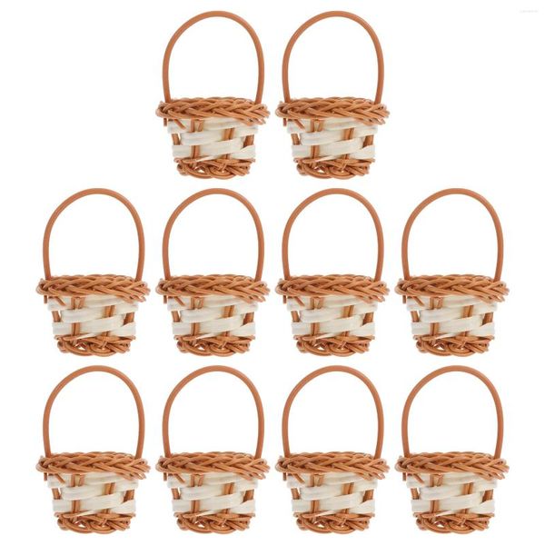 Set di stoviglie 10 pezzi Cesto di fiori portatile Tessuto a mano Mini Decorazioni per la casa rustiche Piccolo fatto a mano Plastica Decorativo Bambino Artigianato in legno Bambini