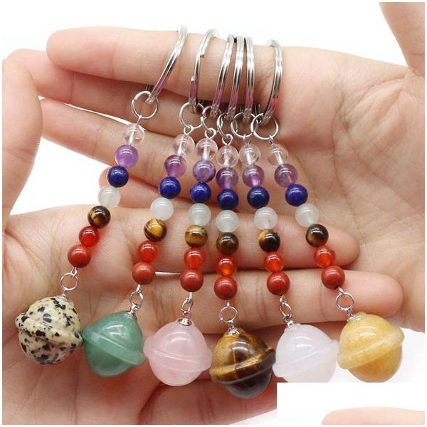 Chaveiros Lanyards Galactic Planets Shape Stone Key Rings 7 Colors Chakra Beads Chains Charms Healing Crystal Keyrings For Women M Dht80