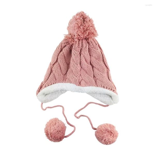 Berets 10 stücke Baby Jungen Mädchen Baumwolle Zopfmuster Pelz Hüte Winter Skifahren Kappen Mit Warmen Ohrenklappe Nette Unisex Kinder weiche Beanie MHM