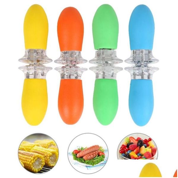 Altri utensili da cucina Supporti per pannocchie di mais in acciaio inossidabile con manico in silicone e comodo strumento per spalmare il burro Forchette per frutta a base di carne barbecue 2 pezzi Dhjlv