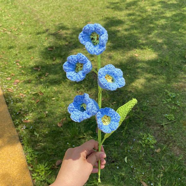 Fiori secchi 1 pz lavorato a mano all'uncinetto fiore artificiale falso mughetto immortale campana di nozze orchidee verde in vaso