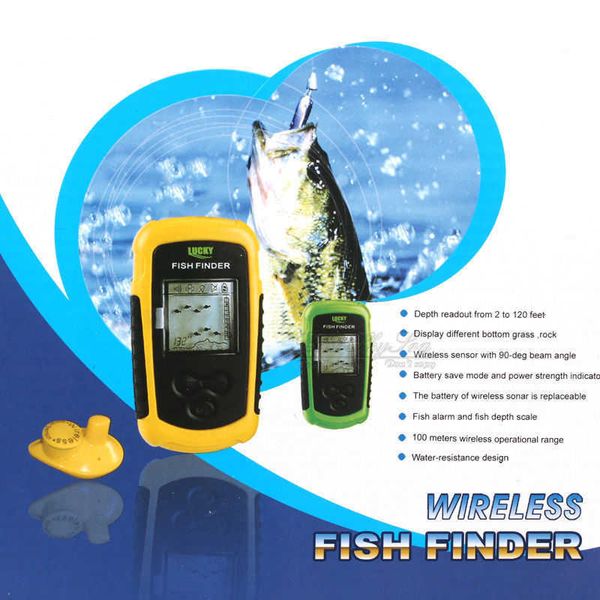 Fischfinder Lucky FFW1108-1 Tragbarer 100-m-Sonar-Fischfinder, kabellos, 40 m/130 Fuß Tiefenecholot zum Angeln, Sonar für den Fischfang im Fluss HKD230703