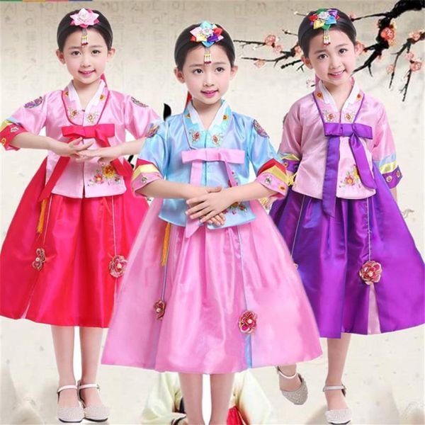 Traditionelle koreanische Kostüme für Mädchen, Hanbok-Tanzkleid, Bühnenauftritt, asiatische Party, Festival, modische Kleidung, 100–160 cm2335