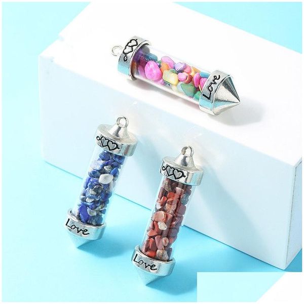 Charms Jade Gravel Stone Cone Love Wishing Bottle Pendants For Women Men Jewelry Making DIY Colar Gifts Drop Delivery Findings Com Dhmr3