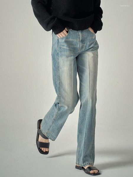 Calças jeans femininas de algodão femininas de cintura alta casuais finas femininas retas 2023 calças femininas de temperamento de verão