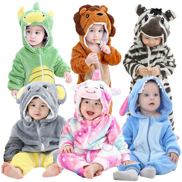 Footies 0-4 anos Baby Kawaii Romper Boy Girl Kigurumi Unicorn Onesie Winter Suit Animal Lion Costume Home Macacão Criança Roupas EngraçadasHKD230701