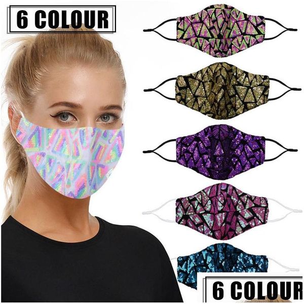 Designer-Masken Irregar Pailletten-Gesichtsmaske Colorf Mode waschbar wiederverwendbar staubdicht Bling kann PM2.5-Filter einfügen Drop Lieferung nach Hause Dhx9O