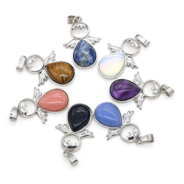 Charms Engelsform Naturstein Chakra Rosenquarz Heilung Reiki Amethyst Kristall Anhänger Finden für DIY Halsketten Schmuck 24 x 35 mm Dhtzh