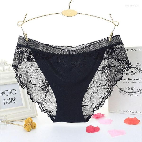 Calcinha feminina moda moda sexy cintura média mulheres sem traço de tamanho grande transparente renda triangle briefs lotes de atacado em massa