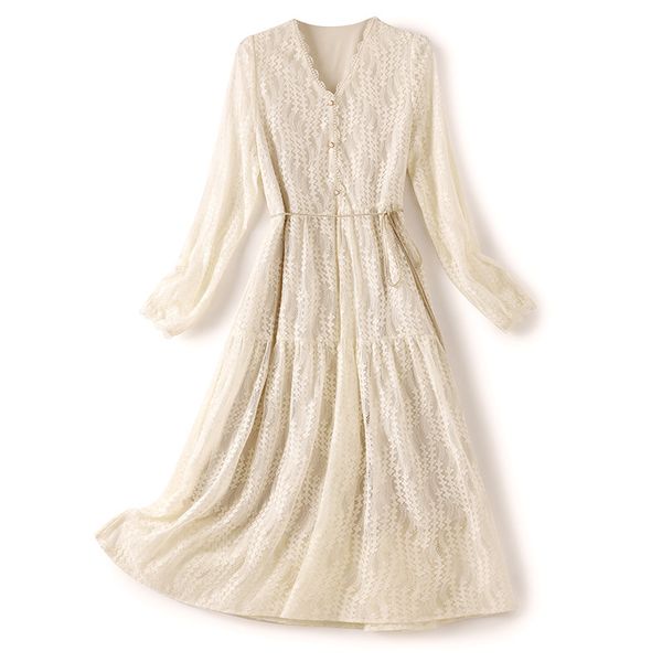 2023 verão branco cor sólida vestido de renda manga curta decote em v frisado midi vestidos casuais w3l042107