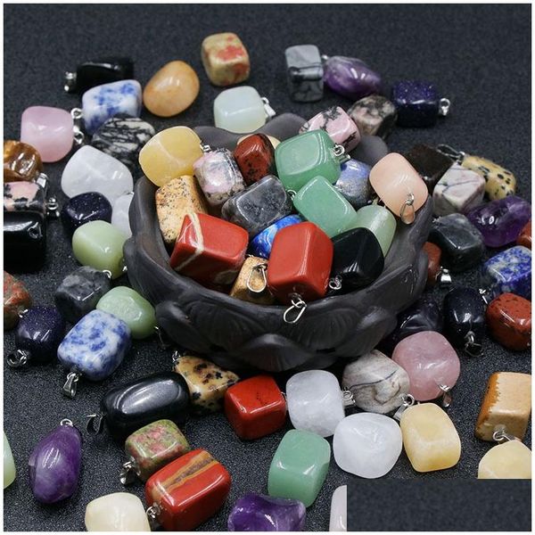 Подвесные ожерелья мини -неровная кристаллическая квадратная форма цвета нефритовый натуральный камень смешанный шарм