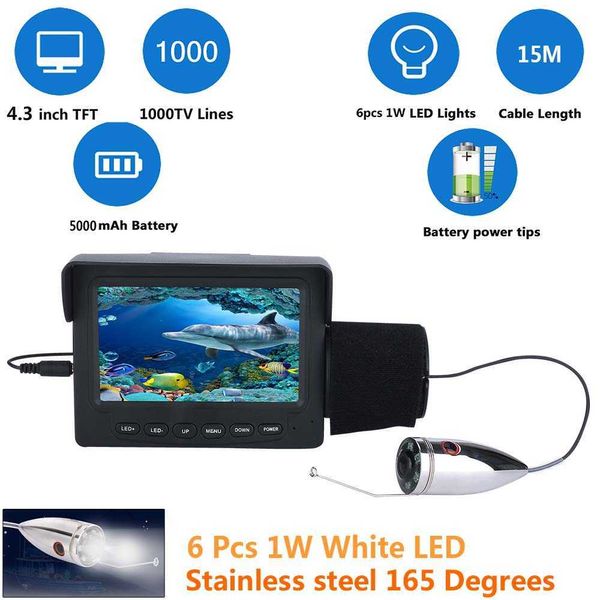 Fish Finder MAOTEWANG 15M / 30M Acciaio inossidabile 1000tvl Kit videocamera per pesca subacquea 6 PC LED bianco con monitor a colori da 4,3 pollici HKD230703