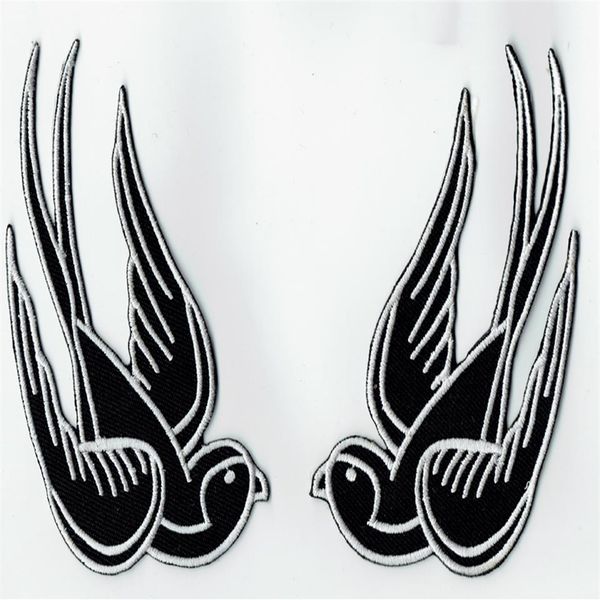 Cool Black Tattoo Sparrow Swallow Patch ricamata in ferro su Motorcycle Biker Patch Iron On Abbigliamento Emo Punk Patch 4 25 2 6163e