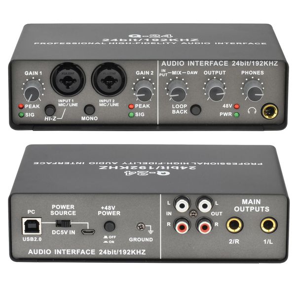 Gitarre Professionelle Audio-Interface-Soundkarte mit Überwachung E-Gitarre Live-Aufnahme Audio-Extraktor für Studio-Gesang Q24