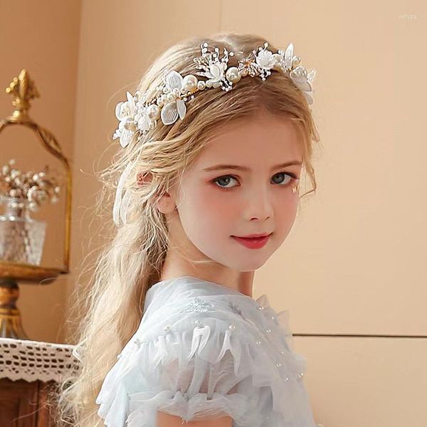 Saç klipleri kızın aksesuarları kafa bandı çocuk çiçek elbise inci taç Koreli gelin nedime romantik düğün