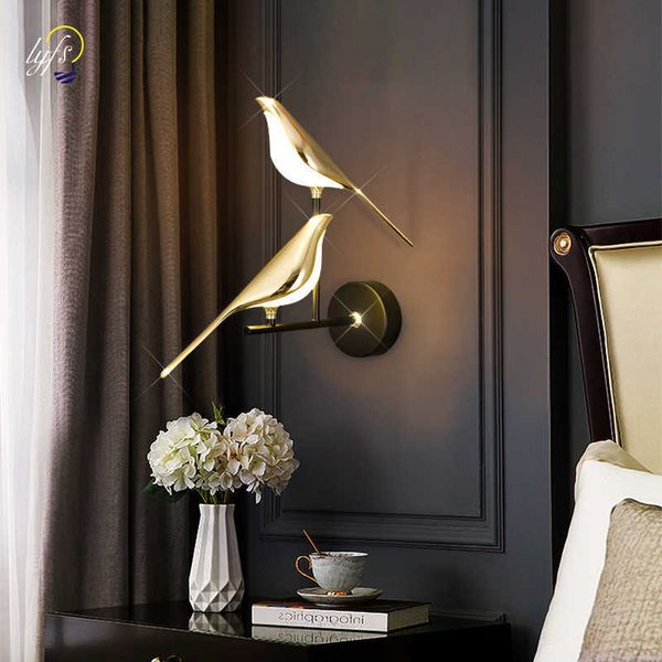 Lampade Nordic Magpie Lampada a LED Illuminazione interna per la casa Soggiorno Comodino Cucina Specchio Interruttore tattile Sconce Applique da parete DecoratioHKD230701