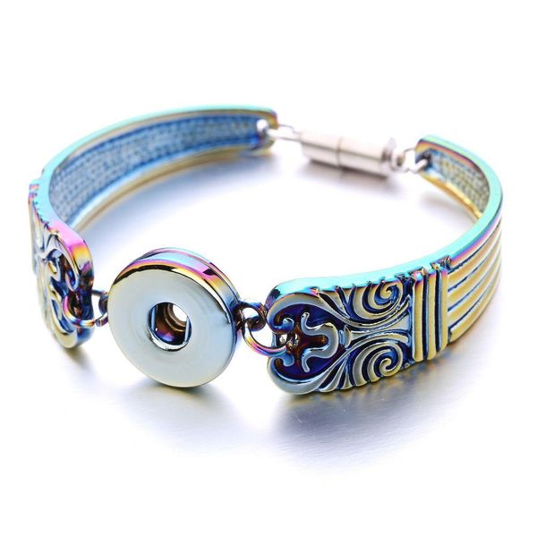 Charm Bracelets Colorf Color 18Mm Snap Button Charms Carved Patern Bangle Bracelet For Women Supplier Wholesale Drop Delivery Jewelry Dhqi0