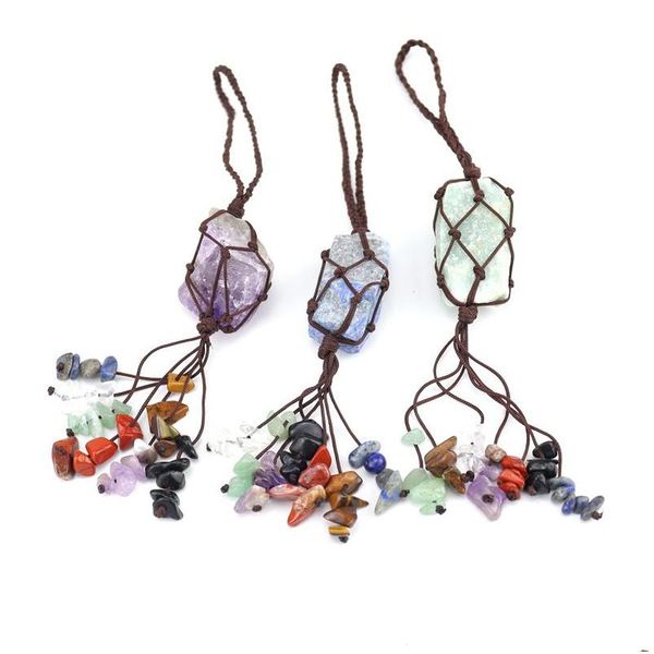 Чары модные ручные натуральные камни 7 Chakras Crystal Rough Tassel Hang Pendants автомобиль задний визит зеркал подвесной сумок доставка J Dhhvs