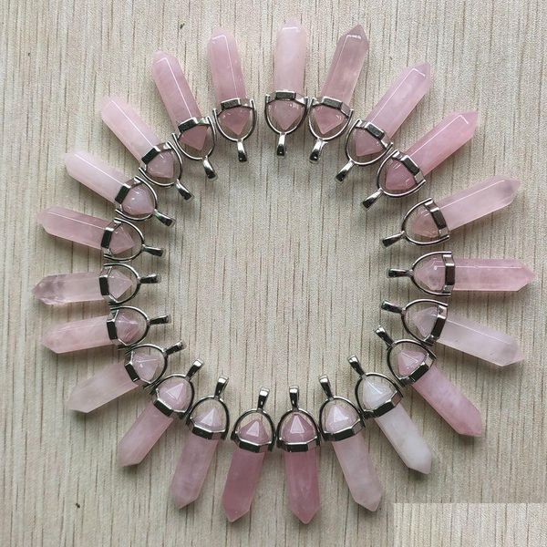 Encantos Pedra Natural Rosa Quartzo Forma Ponto Chakra Pingentes Para Fazer Jóias Atacado Prata Ouro Artesanato Feito à Mão Drop Delivery Fin Dhqkn