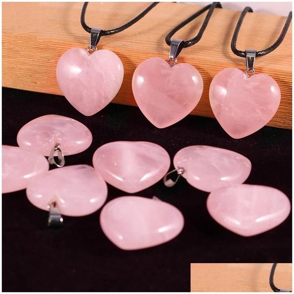 Collane con ciondolo Cuore di moda Cristallo di quarzo rosa Reiki Healing Chakra Pendenti Collana per gioielli da donna Drop Delivery all'ingrosso Dhvzh